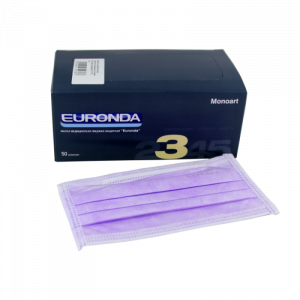 Маска одноразовая медицинская "Euronda" 3-х слойная на резинке, цвет лиловый (50 шт. в уп.)