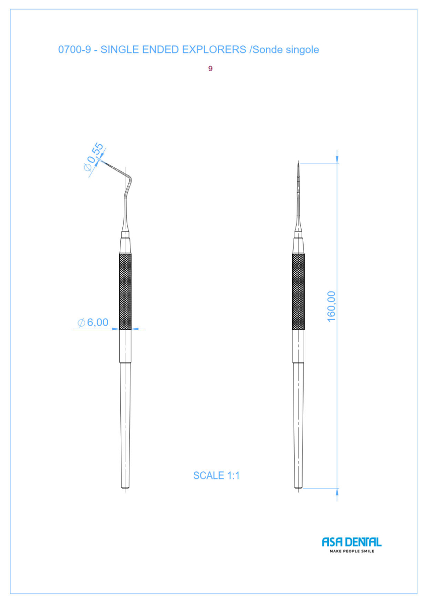 Asa Dental Зонд N9 односторонний изогнутый малый, длина 160 мм, длина рабочей части 15 мм
