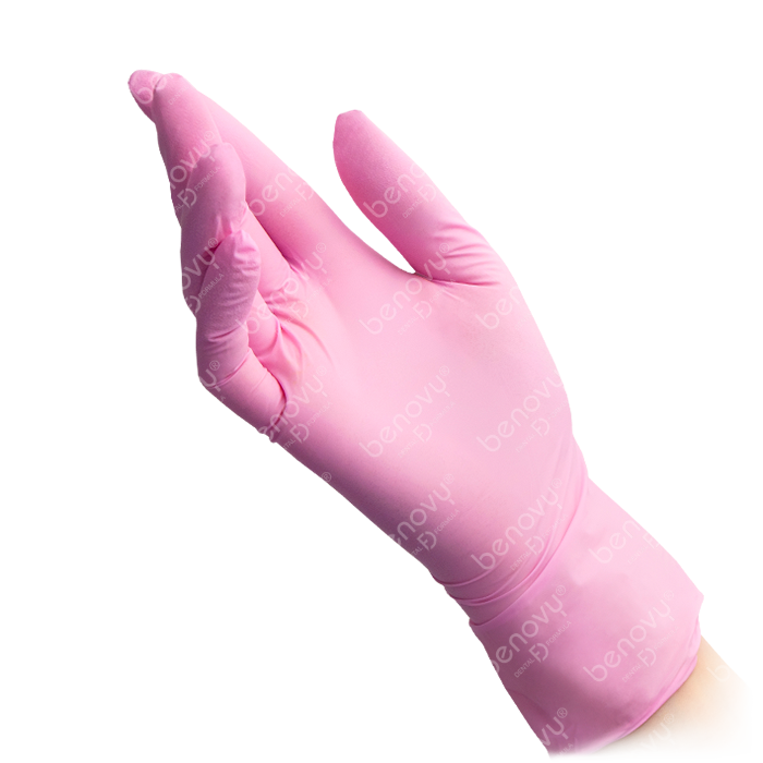 Перчатки нитриловые Nitrile (BENOVY) XS (5-6) розовые, 50 пар.