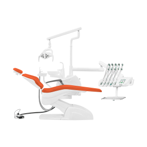Установка стоматологическая QL2028 (Pragmatic) с верхней подачей со скалером с мягкой обивкой  цвет МО8 оранжевый. КОМПЛЕКТ 2 СТУЛА - Fengdan
