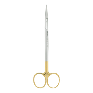 Стоматорг - Ножницы для десны N2 изогнутые по плоскости с твердосплавными вставками и золотистыми ручками, 16 см