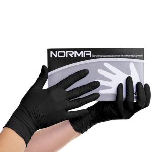 Перчатки нитриловые NORMA неопудренные,текстурированные, размер M (7-8), черные, 50 пар