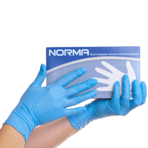 Перчатки нитриловые NORMA неопудренные,текстурированные, размер L (8-9), голубые, 50 пар