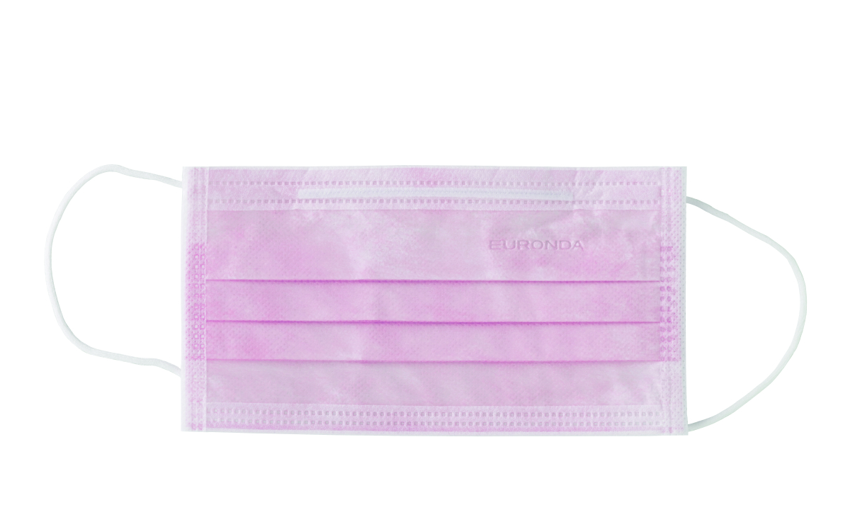 Маска одноразовая медицинская "Euronda" 3-х слойная на резинке, цвет розовый (50 шт. в уп.)