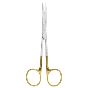 Стоматорг - Ножницы для десны изогнутые по плоскости с твердосплавными вставками и золотистыми ручками, 13 см.