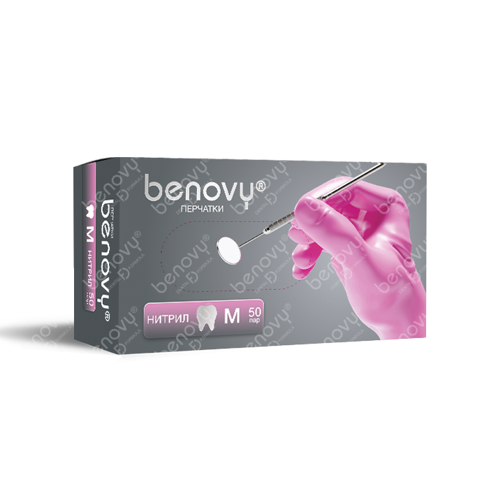 Перчатки нитриловые Nitrile (BENOVY) S (6-7) розовые, 50 пар